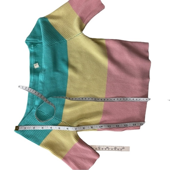 T.U Ribbed Color block Multicolor Top Cropped Pastel - Picture 7 of 9